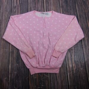 Trend Basics Sweater Womens Small Pink Snowflake Henley Pullover Granny Core 90s
